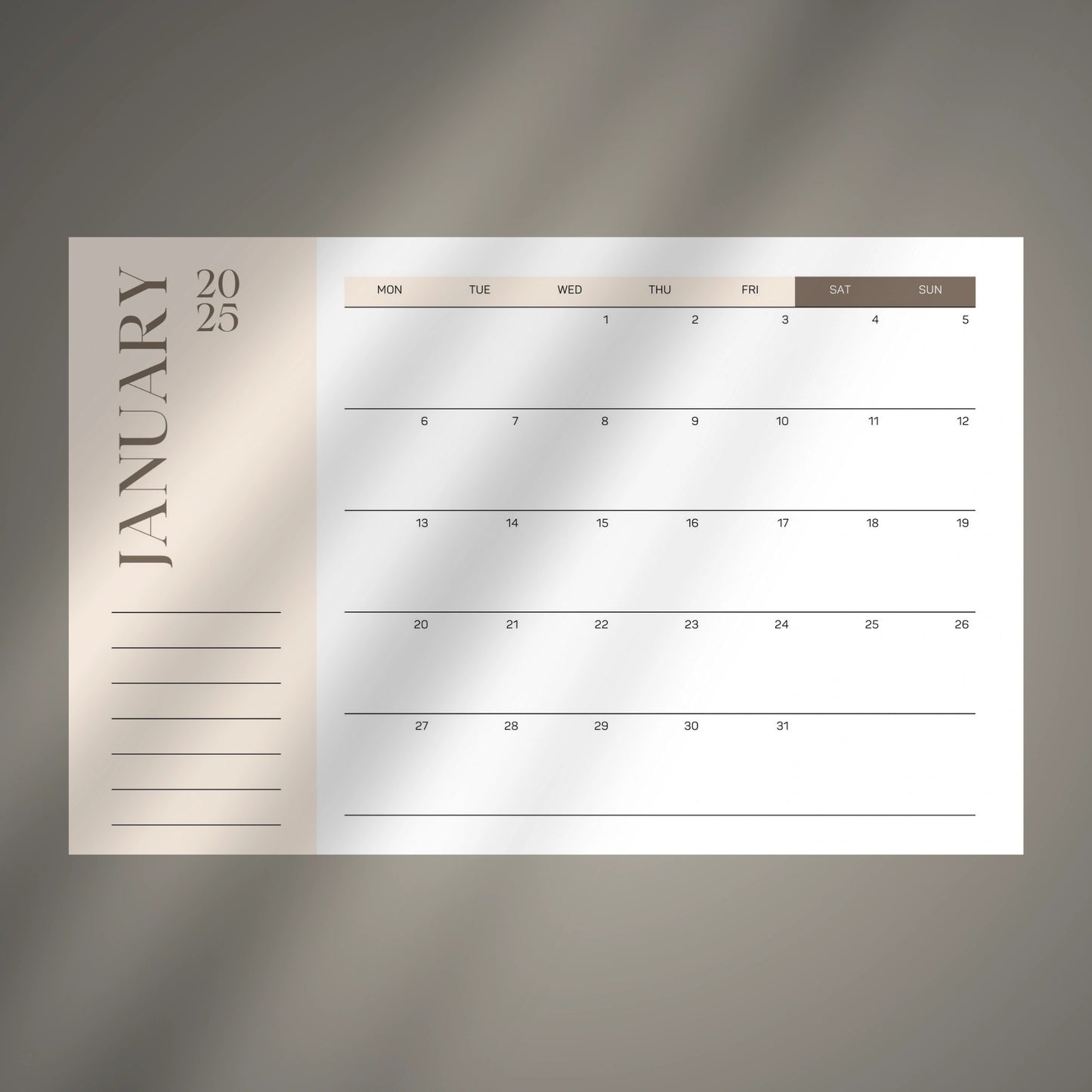 Digital 2025 Monthly Calendar (Printable & Editable)